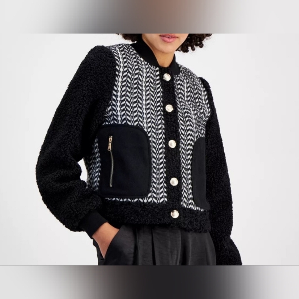 7 Seven For All Mankind Black & White Chevron Teddy Sherpa Coat-Size Medium